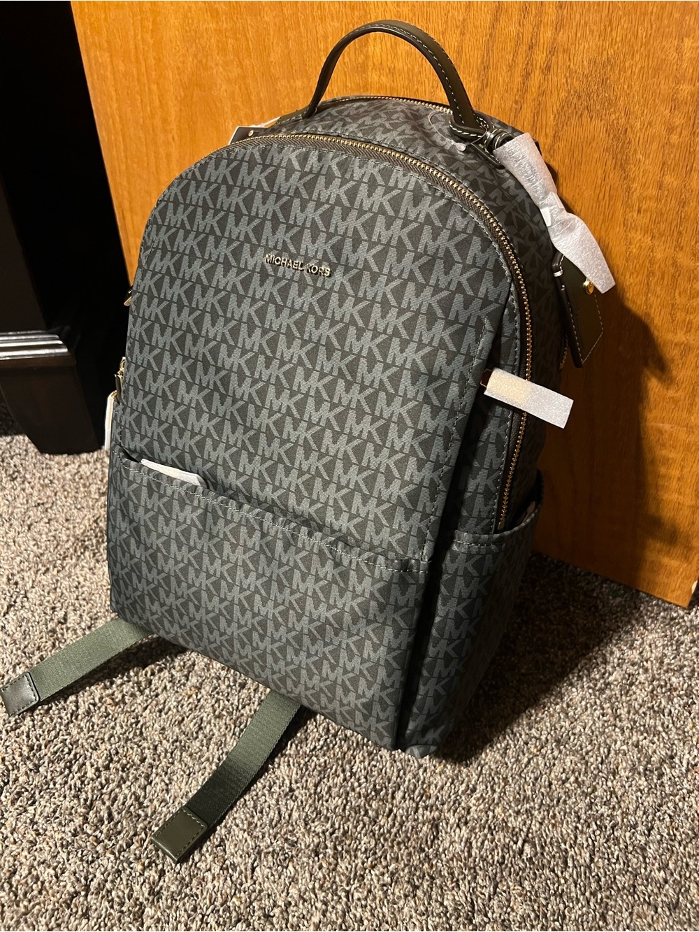 Michael Kors Olive Green Logo Backpack with Gold Hardware - Picture 4 of 4